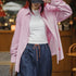 Casual Pink and White Striped Hollow Out Shirt – Women's Spring Oversized Vacation Blouse